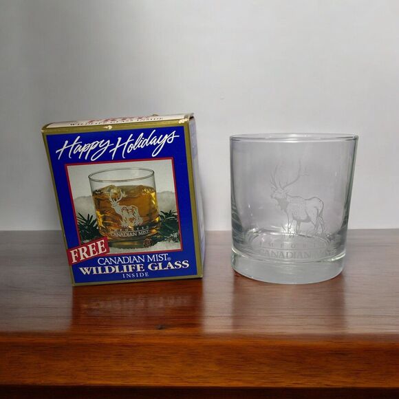 Canadian Mist Whiskey Glass 1993 Happy Holidays Wildlife Collectors Cup VTG - Picture 1 of 16